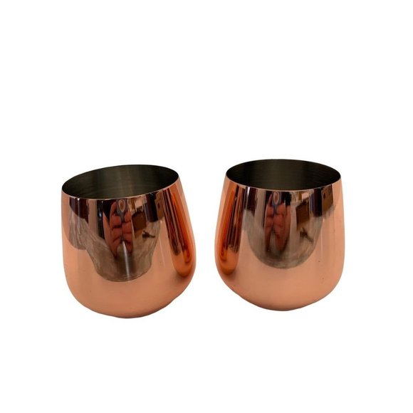 Set of 2 Copper Plated Stemless Wine Tumbler Drinking Glasses Barware - Picture 4 of 4